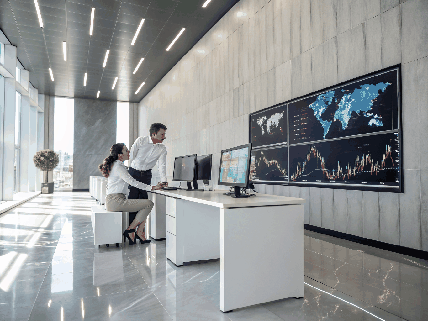 Financial analysts working on complex accounting data